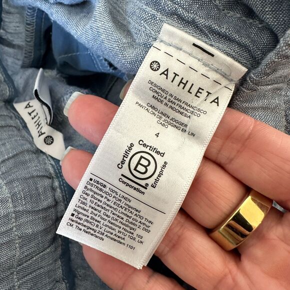 Athleta Chambray Blue Cabo Casual Linen Jogger Pant Tie Waist Front Zip 4 - Picture 11 of 16